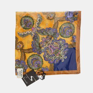 Santorelli Silk Scarf Tropical Floral Medallion Yellow Blue